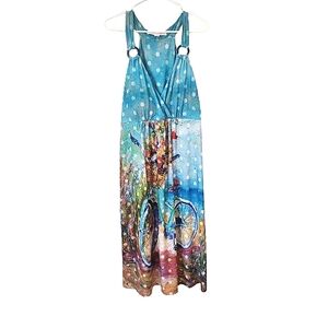 Leoma Lovegrove Blue Bicycle Beach Print Dress XXL